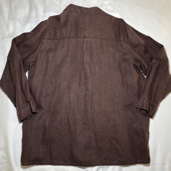Vintage Chicos Design 100% Linen Shirt Sz 3 XL Brown Button Up Long Sleeve Tunic - Picture 6 of 8
